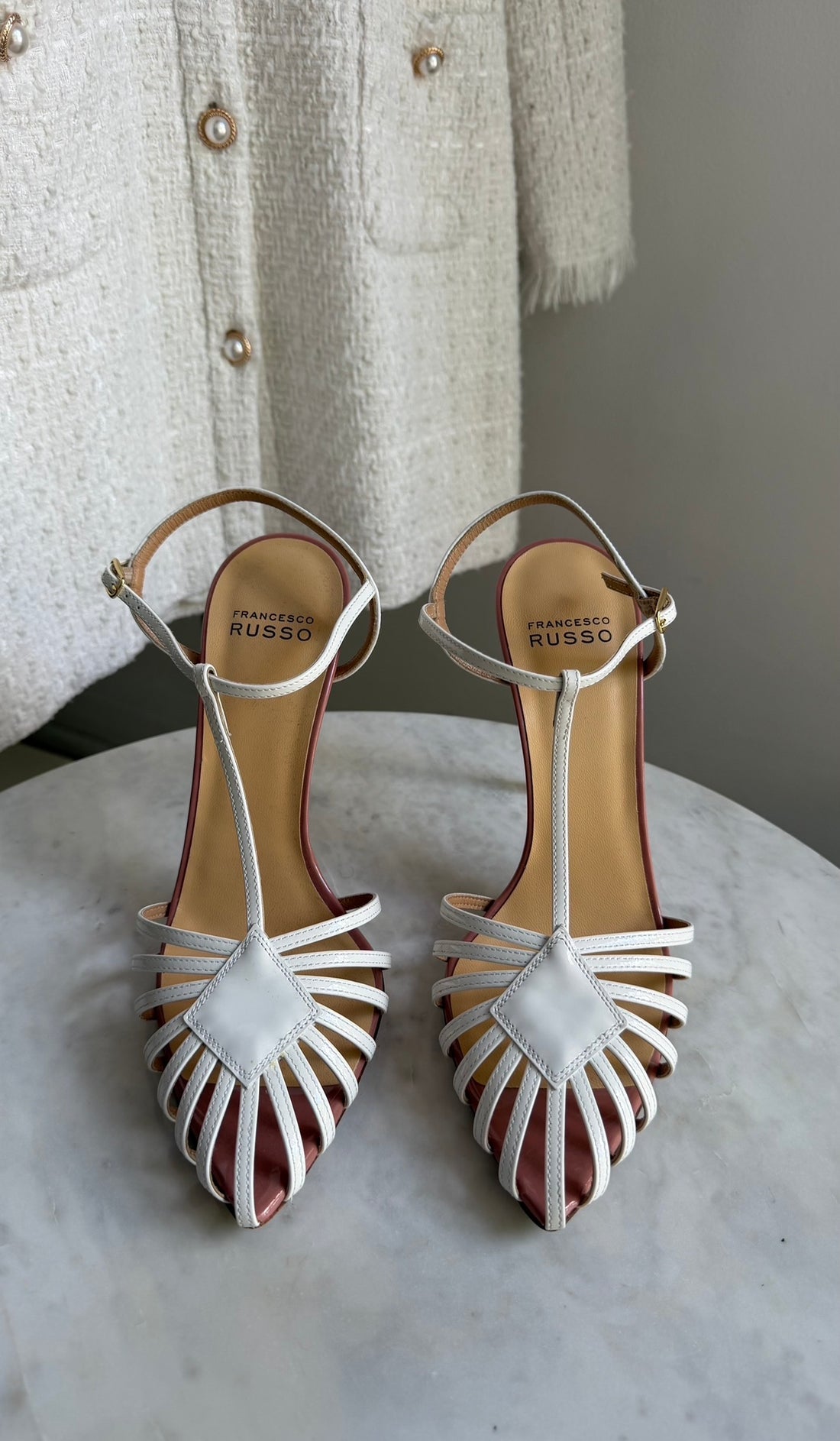 Francesco Russo Patent Leather Cage Strappy Pointed High Heel Sandals - 38.5