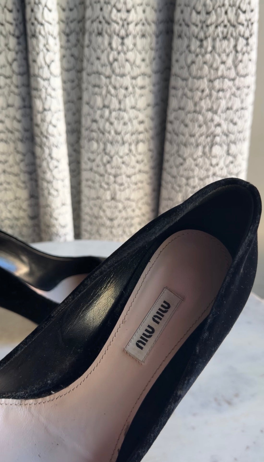 Miu Miu Black Velvet Pearl Embellished Pumps