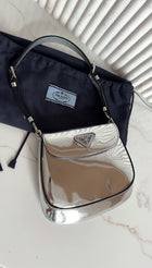 Prada Silver Metallic Patent Leather Mini Cleo Two-Way Shoulder Bag