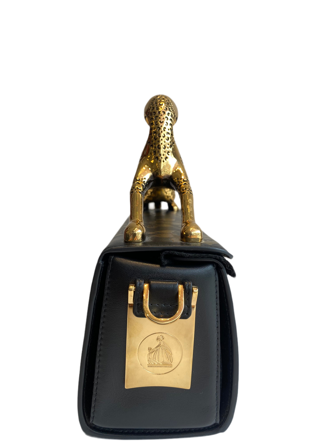 Lanvin Rateau Black & Gold Pencil Cat Top Handle Bag