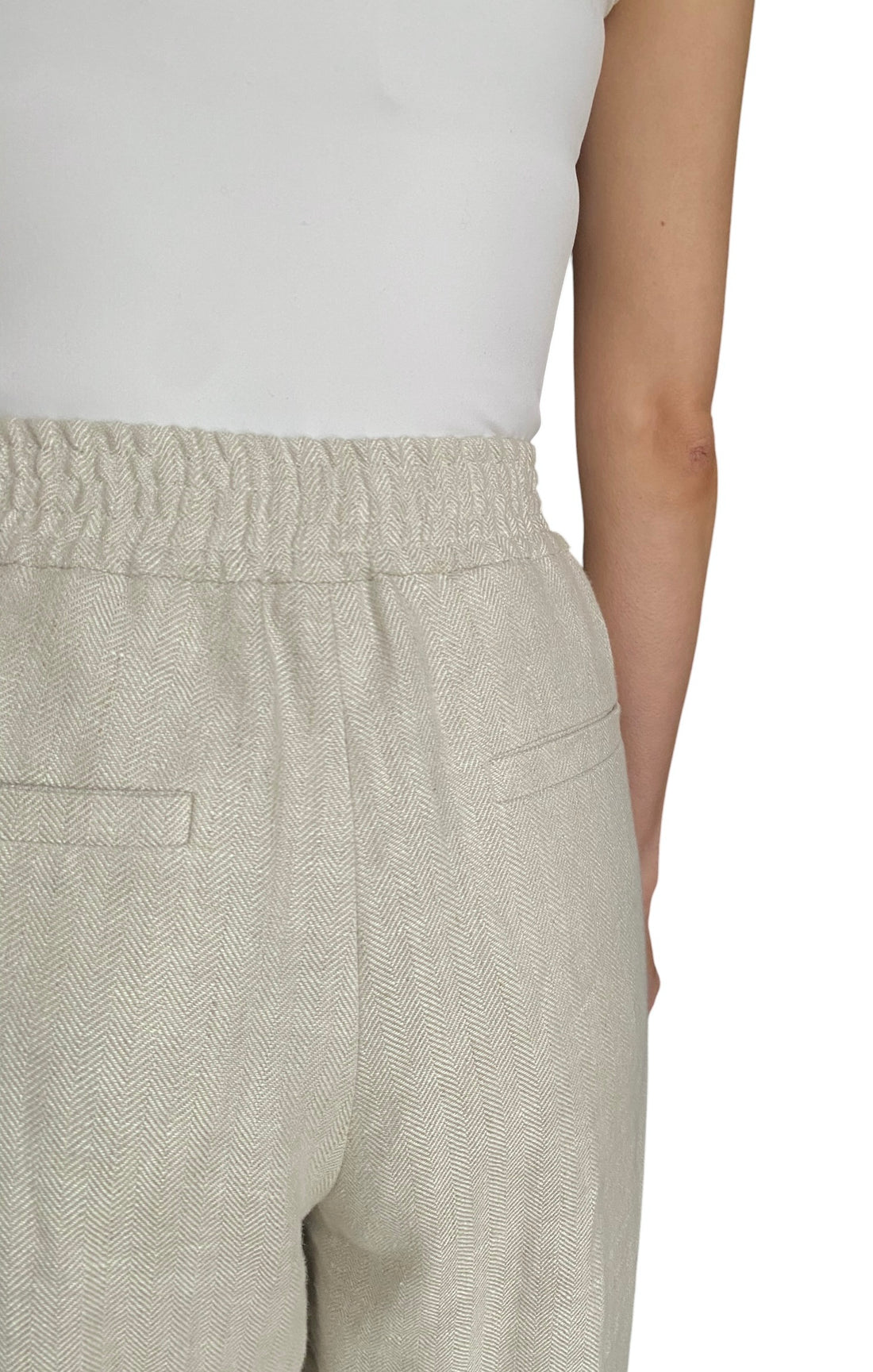 Brunello Cucinelli Beige Linen Elastic Waist Trouser - IT 42 / US 6
