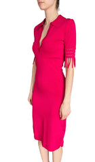 Alaia Fuchsia Pink Knit Polo Fringe Trim Midi Dress - 36 / US 2