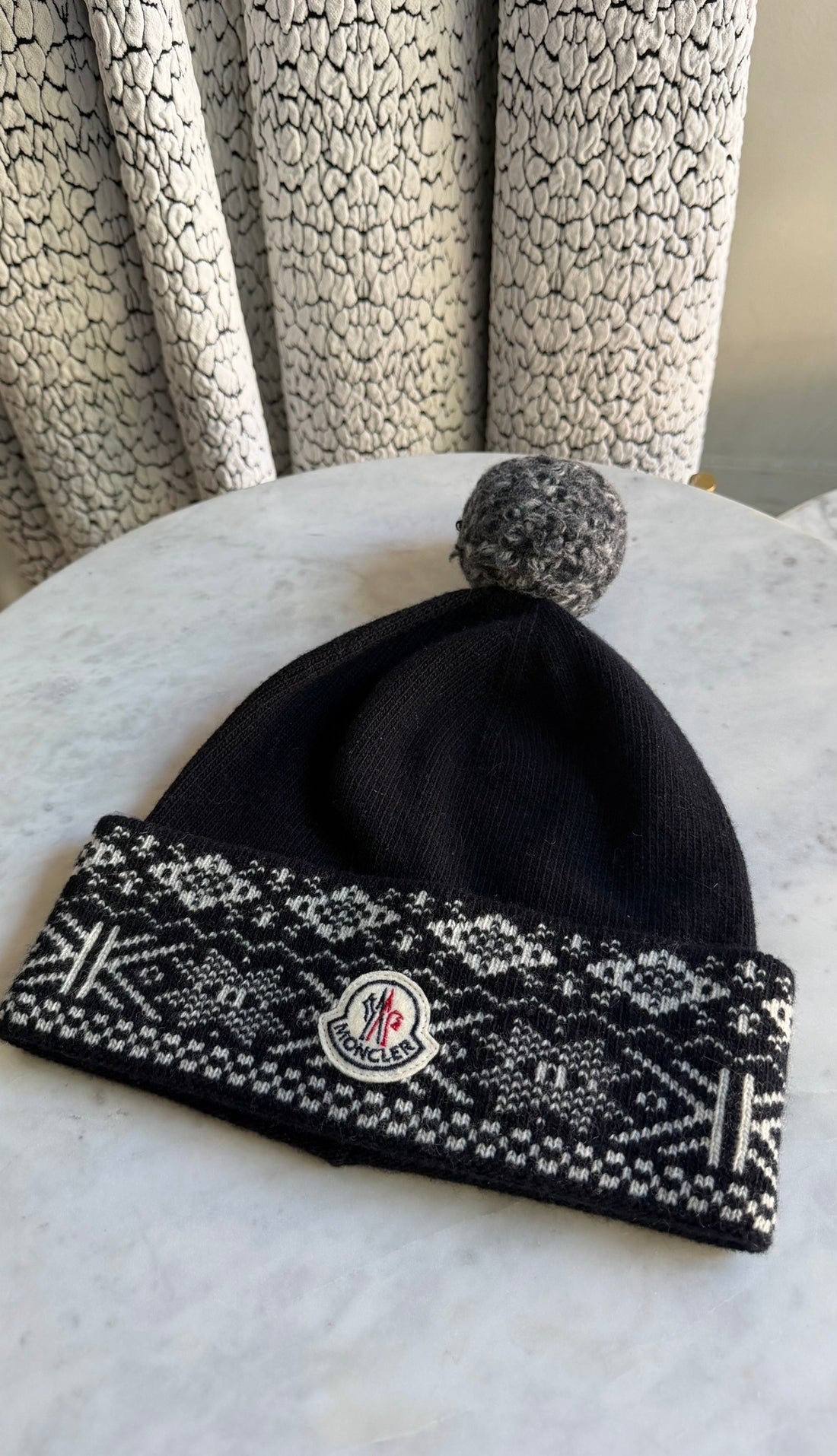 Moncler Black Knit Nordic Style Pom Pom Toque Hat