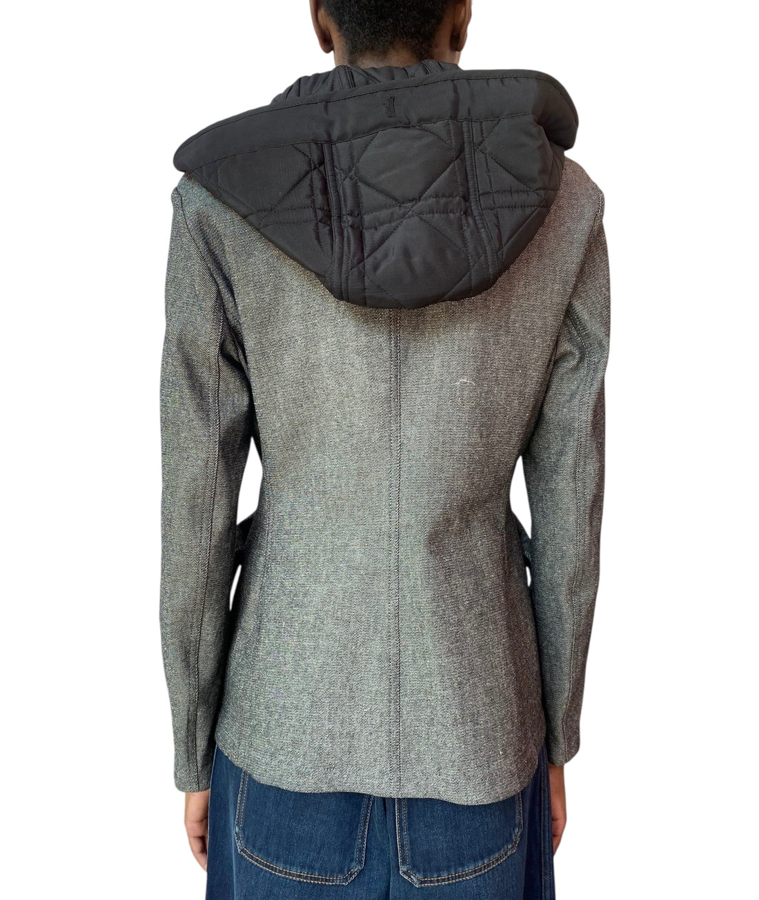 Christian Dior Grey Silk Double Breasted Hooded Jacket - IT 46 / US 10