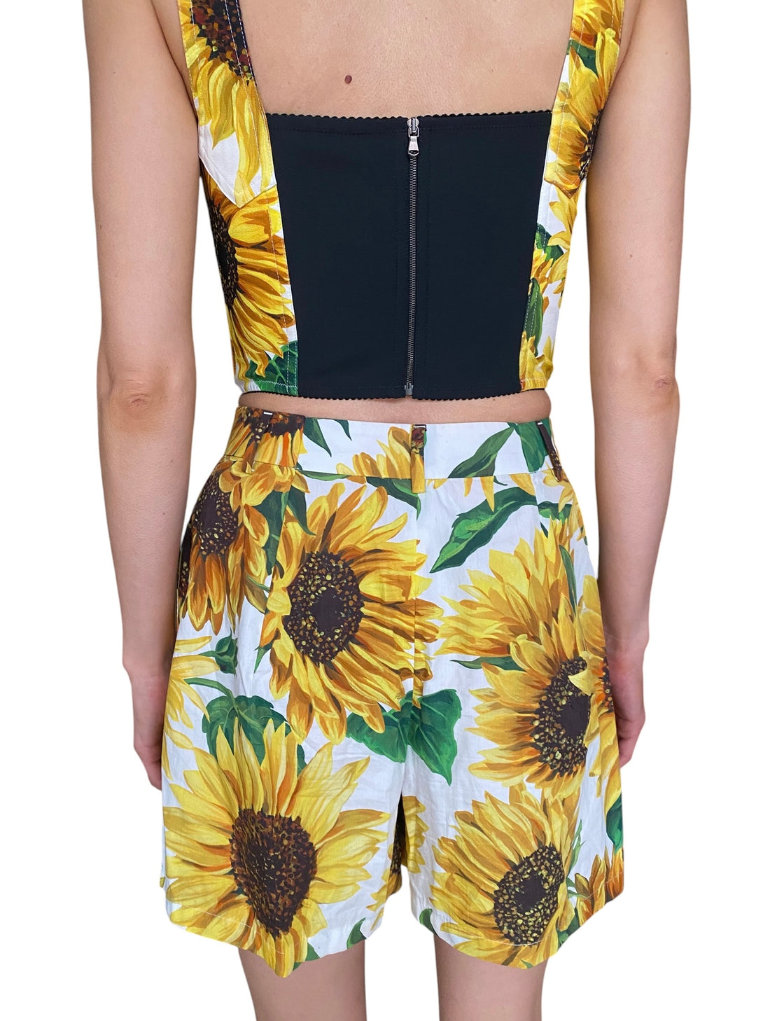 Dolce & Gabbana Yellow Sunflower Printed 2-Piece Bustier Shorts Set - 42 / US 4