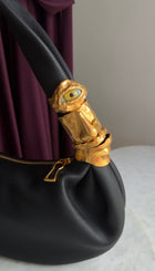 Schiaparelli Black Grained Leather Gold Accent Souffle Baguette Bag
