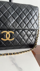 Chanel Vintage 1989 XXL CC Logo Quilted Chain Flap Clutch Bag