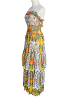 Dolce & Gabbana Orange Printed Silk Chiffon Tiered Strapless Maxi Gown - IT 44 / S-M