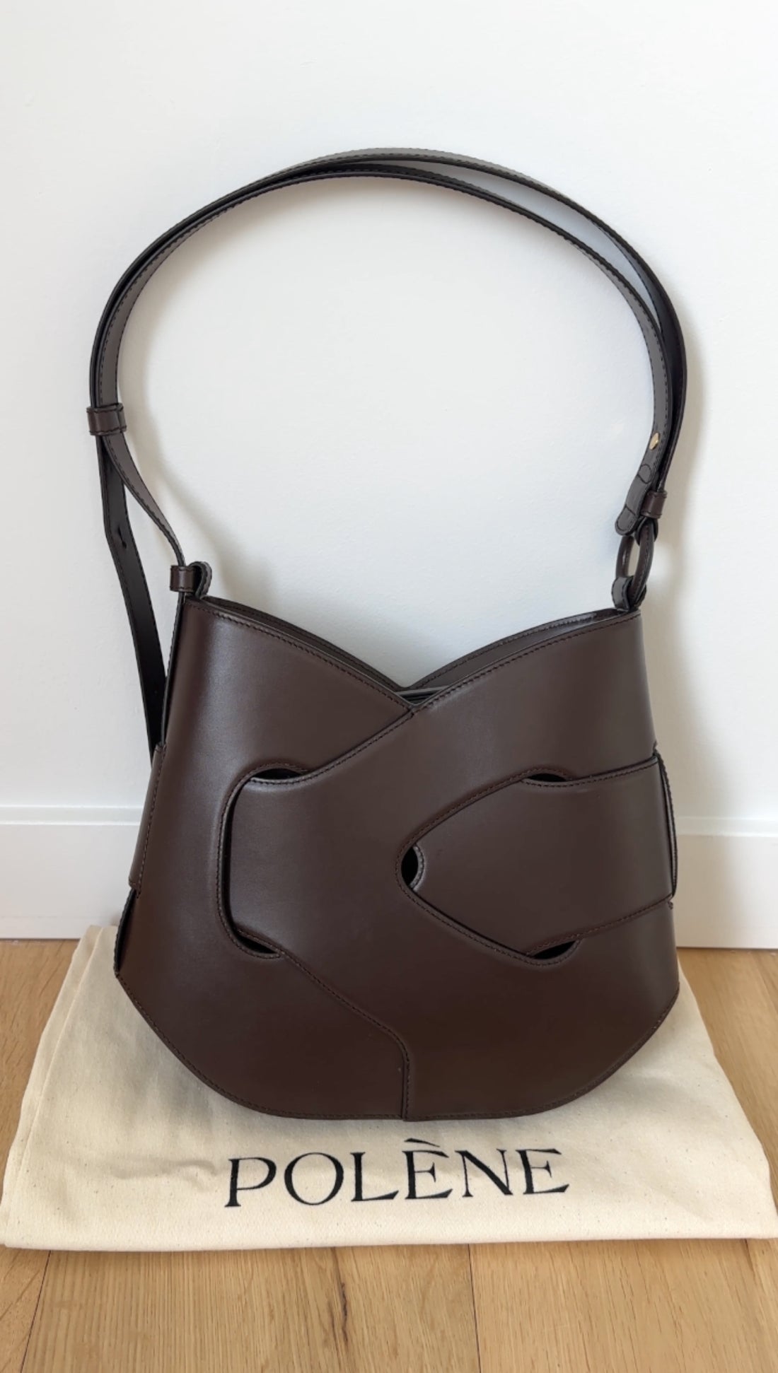 Polene Nodde Hobo Bag in Smooth Ebony Leather