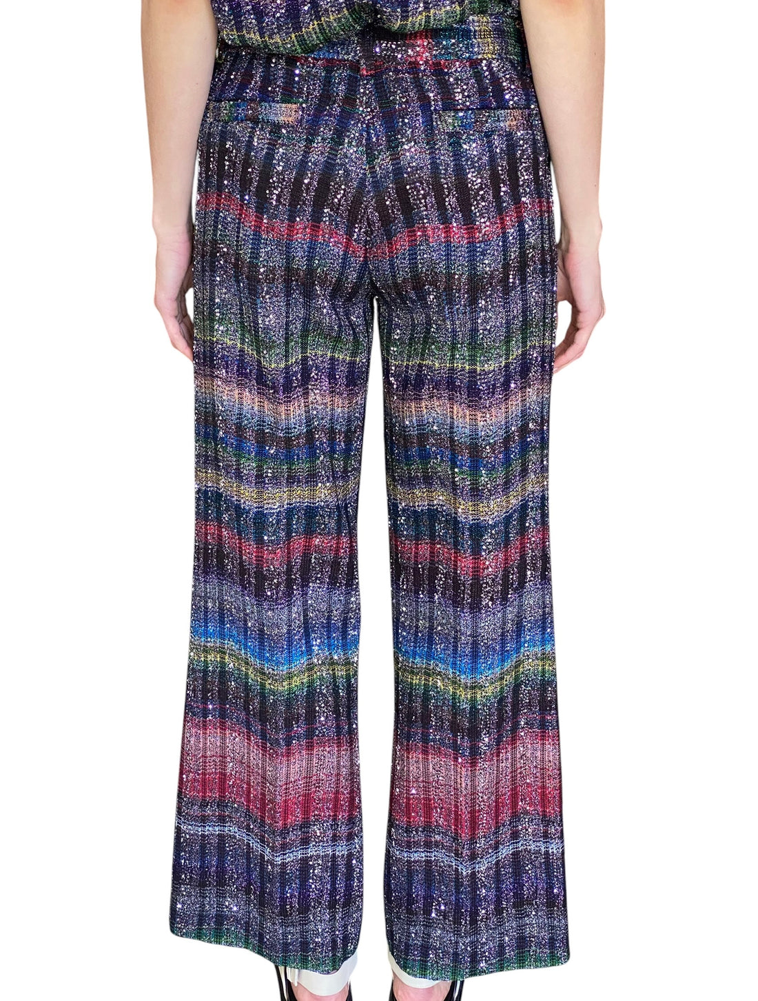 Missoni Multicoloured Sequinned Embellished Chevron Striped Knit Trousers - IT 42 / US 6