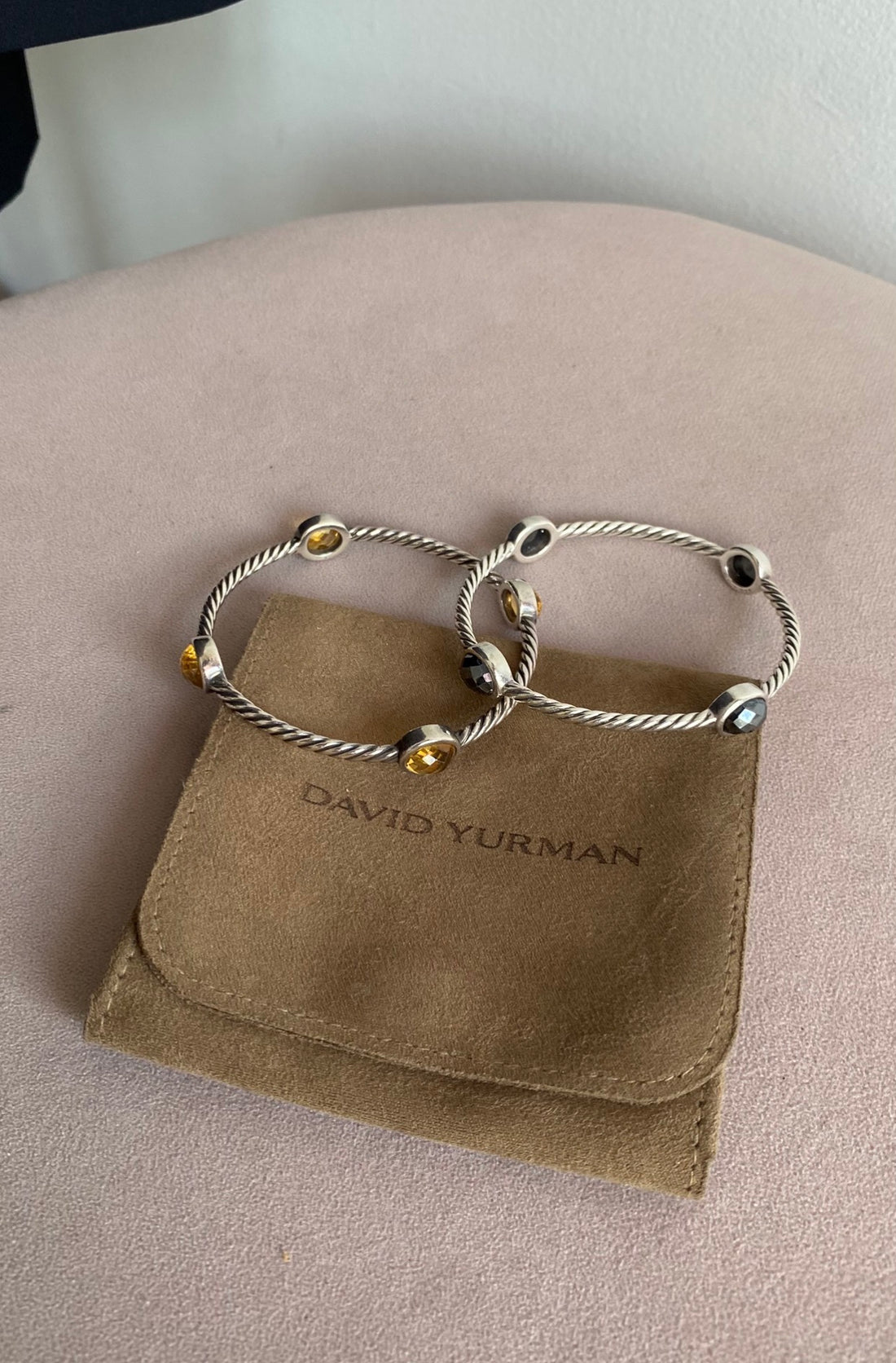 David Yurman Black Hematite and Sterling Silver Chatelaine Station Cable Bangle 3mm