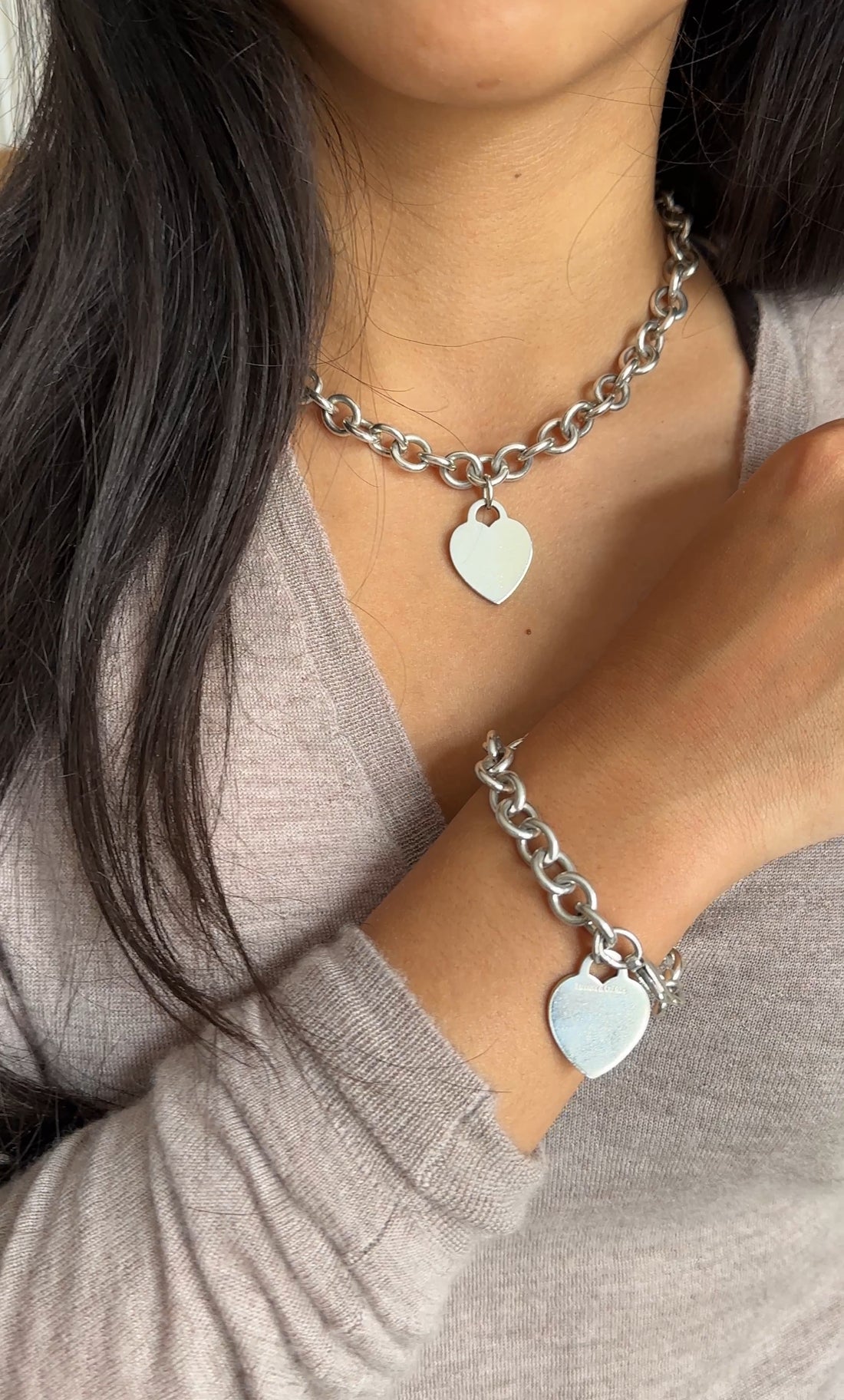 Tiffany & Co. Sterling Silver Plain Heart Tag Link Necklace