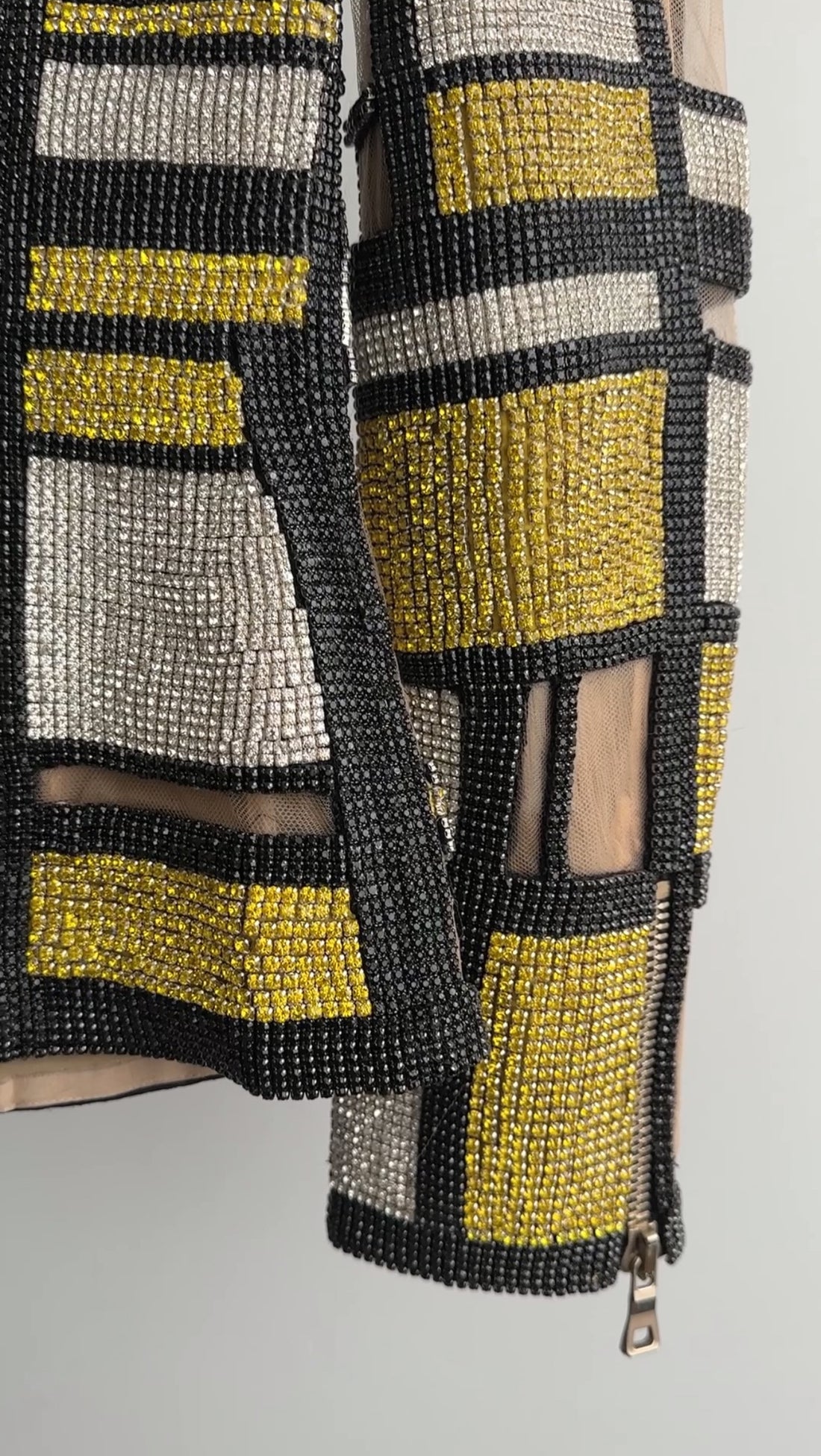 Balmain Black and Yellow Geo Heavy Crystal Embellished Top - FR36 / S