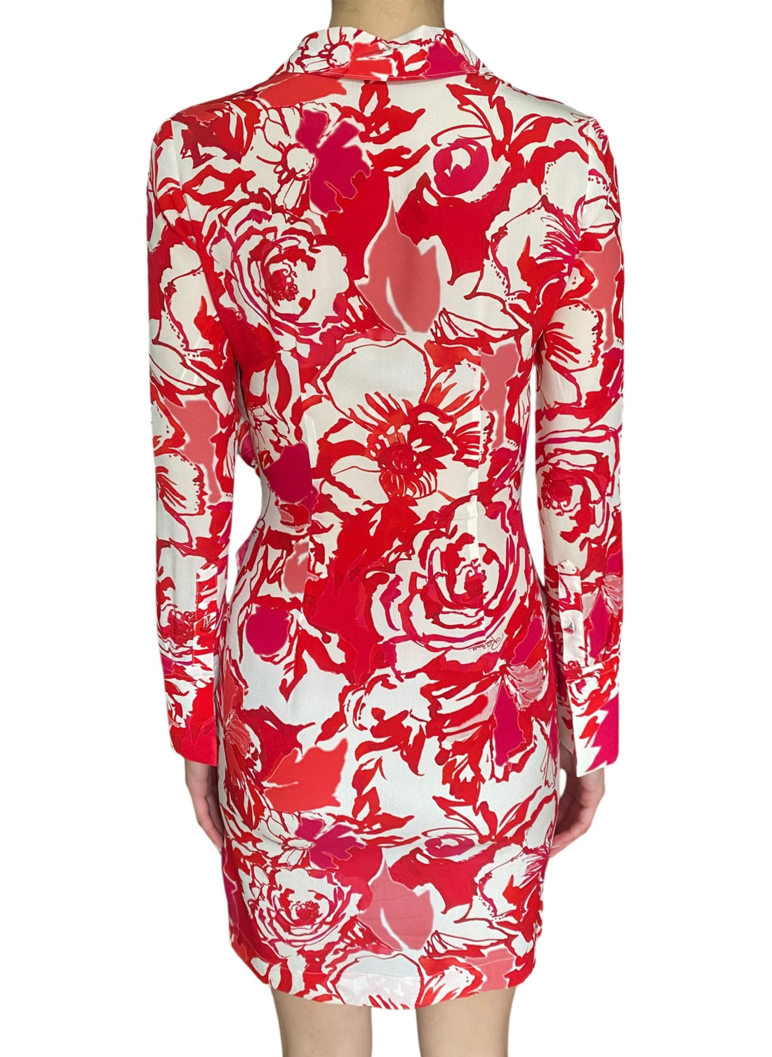 Roberto Cavalli Red Floral Printed Long-Sleeve Collared Dress - US 2-4