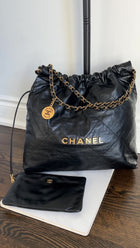 Chanel 22 Black Glossed Leather Large Chain Bag