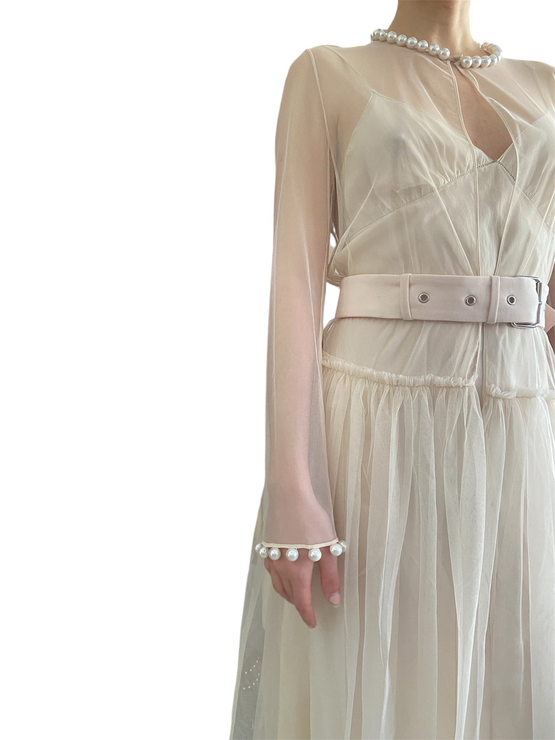 Givenchy Ivory Mesh Pearl Gown - 6/8
