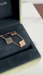 Van Cleef & Arpels 18k Rose Gold 5 Motif Alhambra MOP Diamond Bracelet