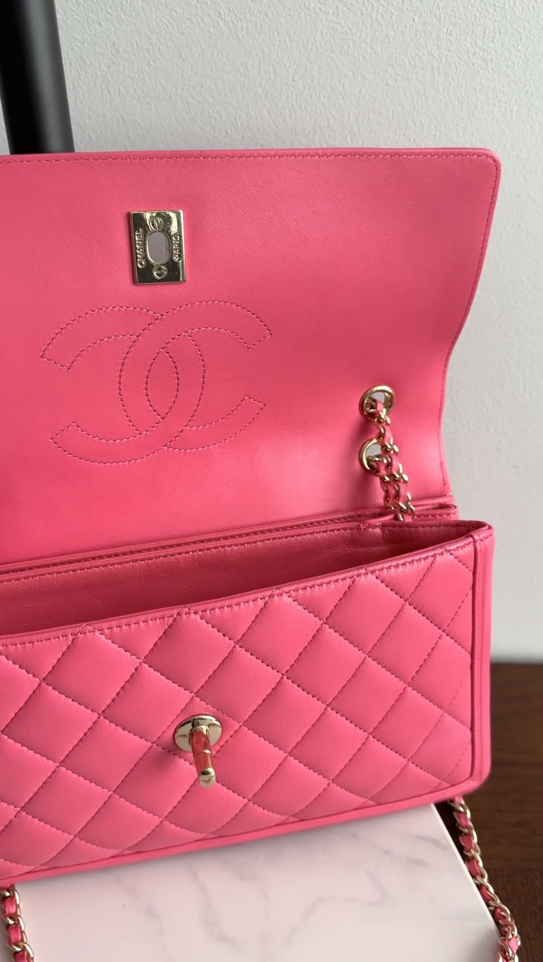 Chanel Pink Quilted Leather 3 Compartment Flap Bag