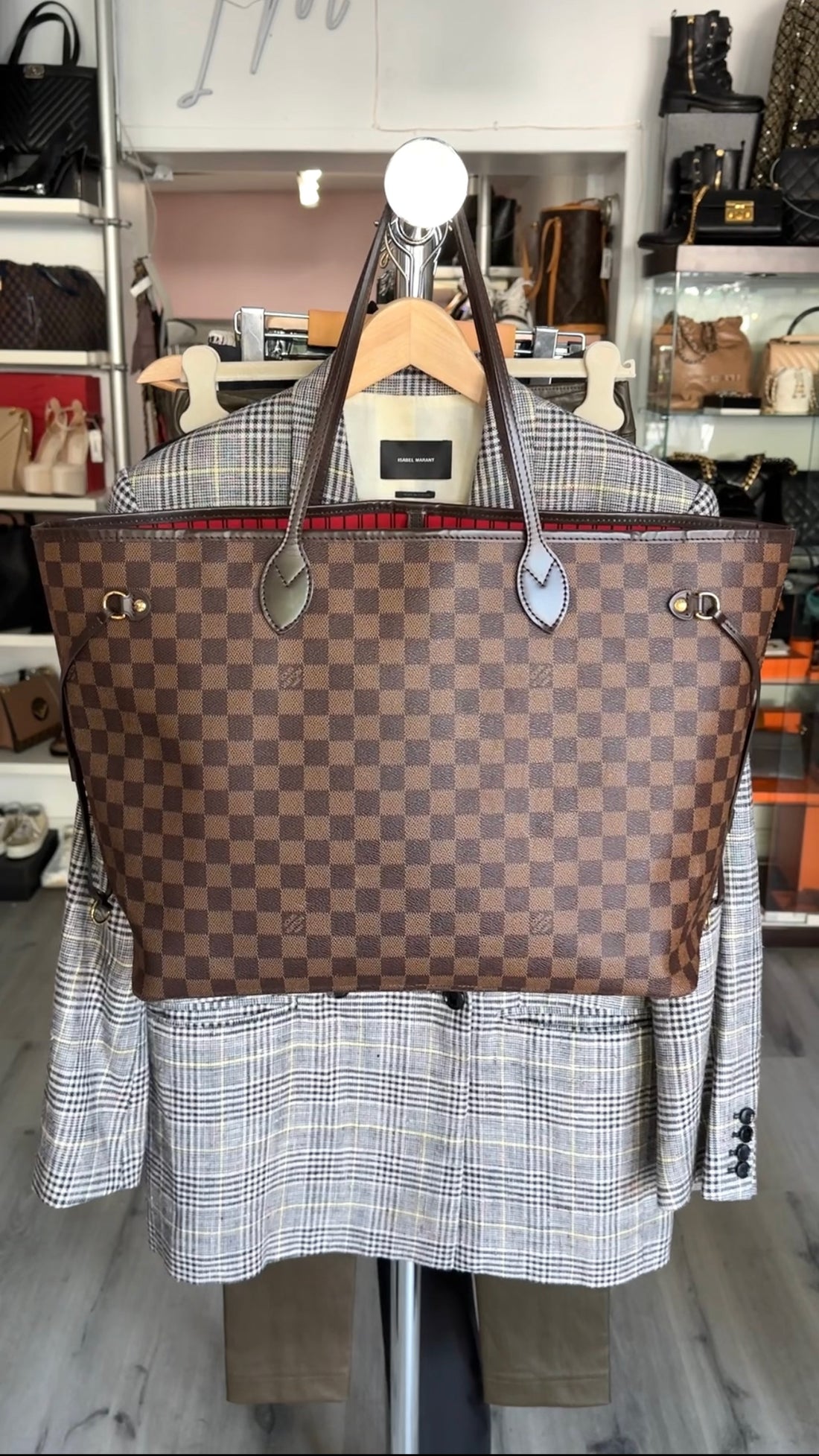 Louis Vuitton Damier Ebene Neverfull GM Red Interior