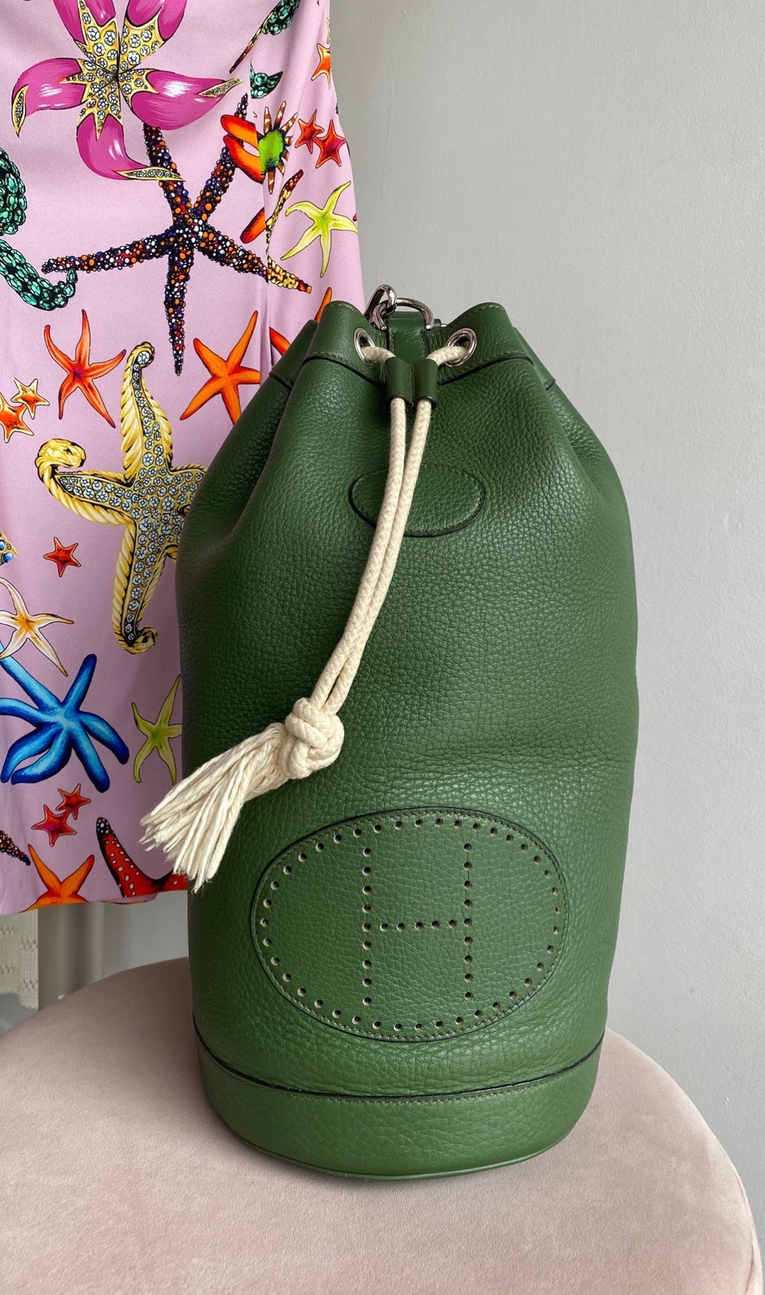 Hermes Vintage 2000 Green Clemence Lunch Drawstring Shoulder Bag