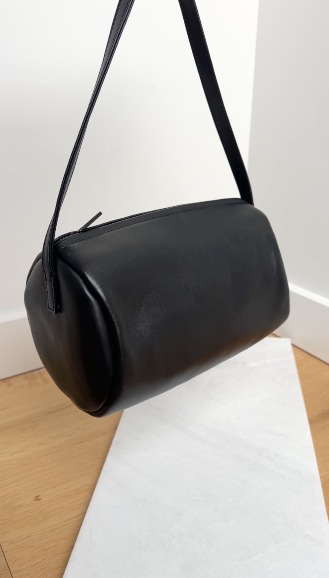 St. Agni Black Leather Barrel Connolo Bag