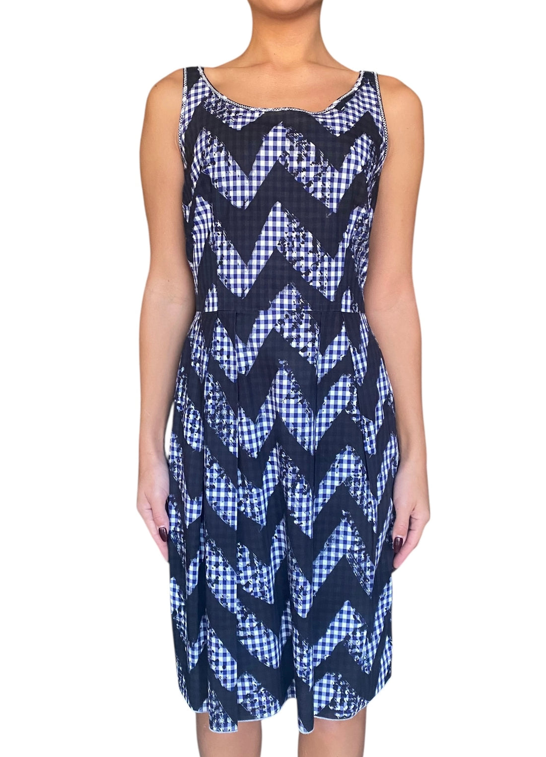 Prada Navy Gingham Belted Dress - 40 / US 4-6