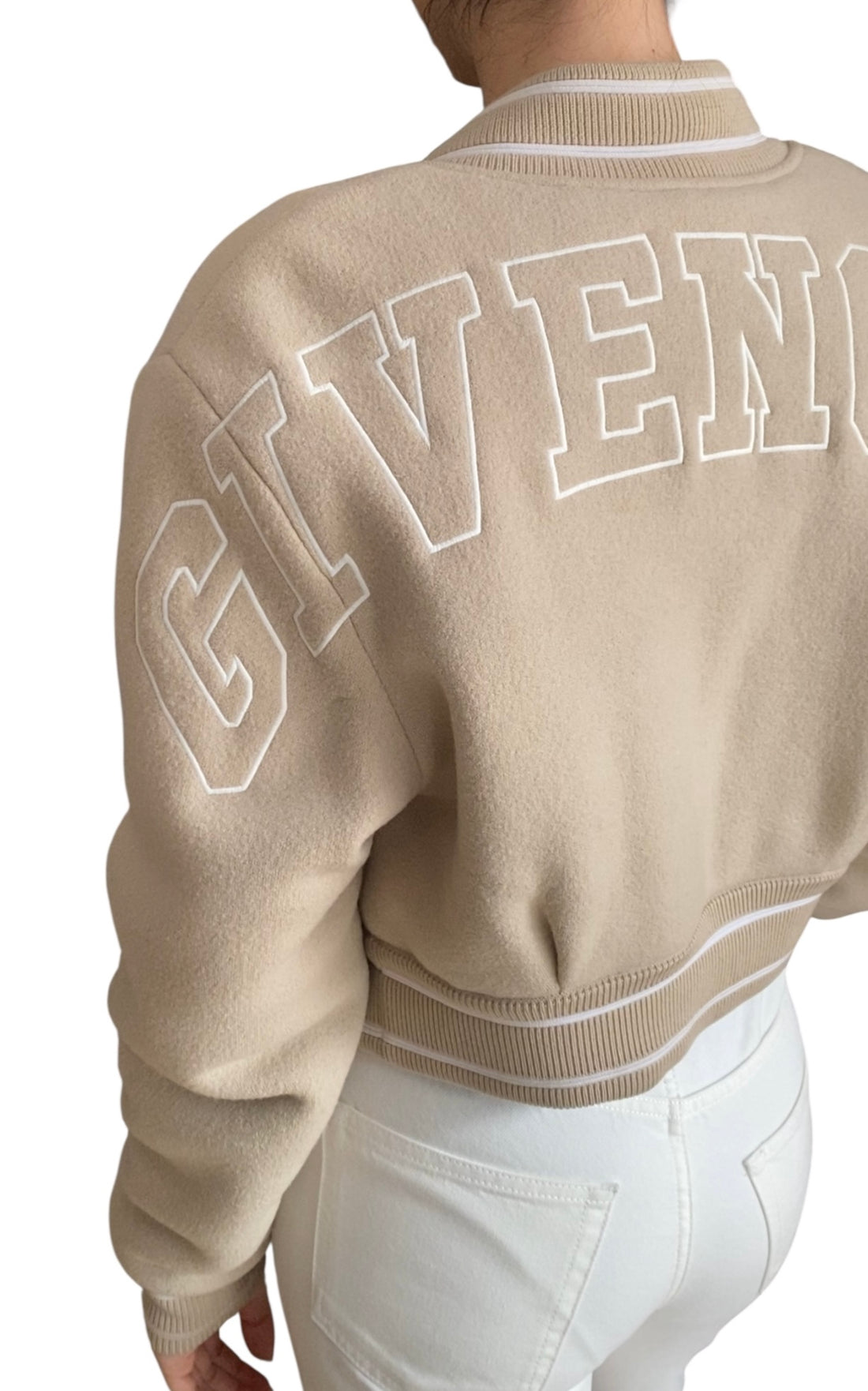 Givenchy Beige Wool Logo Embroidered Varsity Bomber Jacket - S / US 4-6