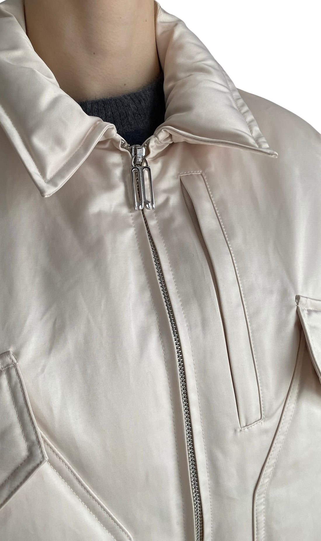 Victoria Beckham Ivory Satin Padded Bomber Jacket - IT 42 / US 6