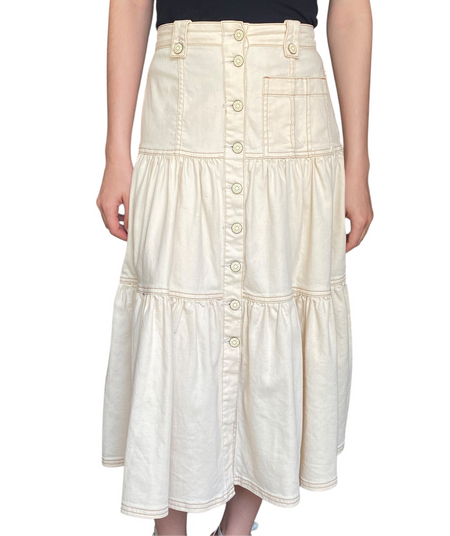 Ulla Johnson Beige Denim Tiered Maxi Skirt - 0