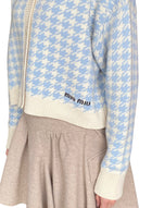 Miu Miu Blue Houndstooth Knit Cashmere Cardigan - IT 36 / US 4