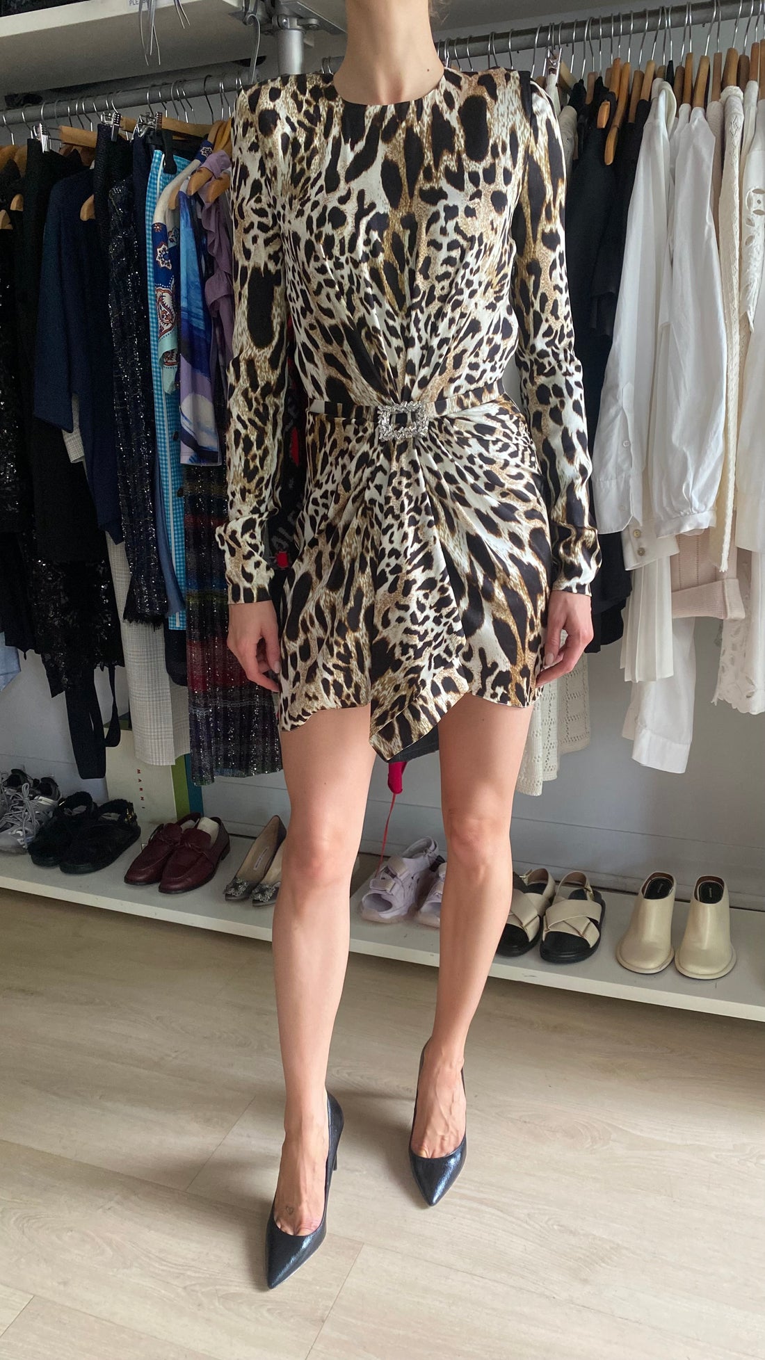 Alexandre Vauthier Crystal Buckle Animal Printed Mini Dress - IT 36 / US 2