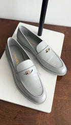 Chanel Putty Grey Glossed Leather CC Loafer - 39.5