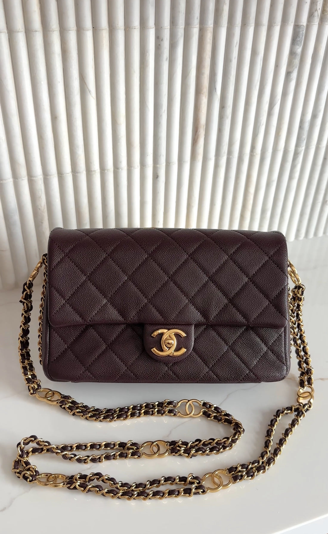 Chanel 23C Plum Quilted Caviar Leather Small CC You Flap Bag