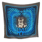 Hermes Silk Twill 140cm Giant Shawl Scarf Tigre Royal Blue Graphite, Beige