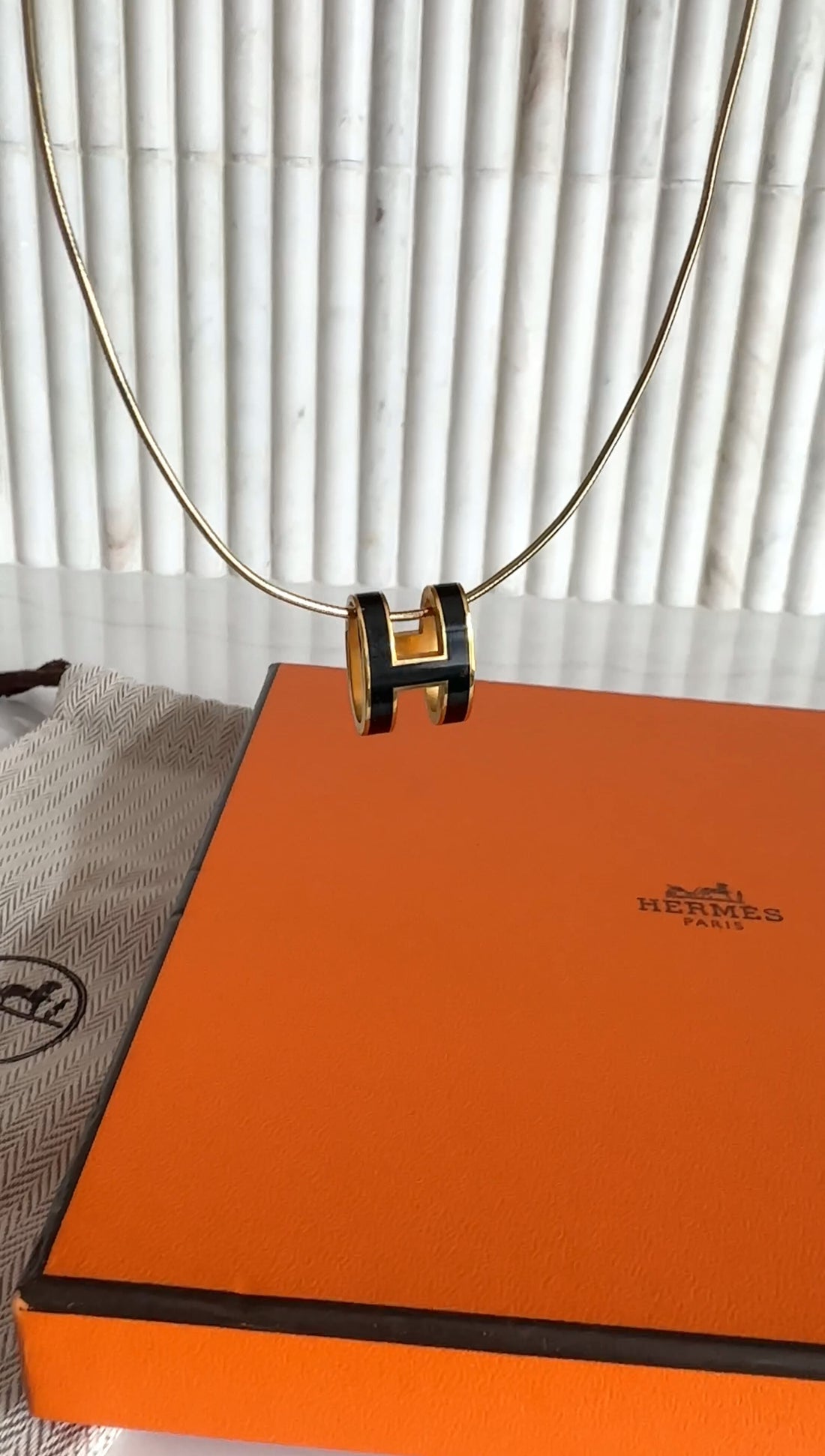 Hermes Black Enamel Goldtone Pop H Pendant Necklace