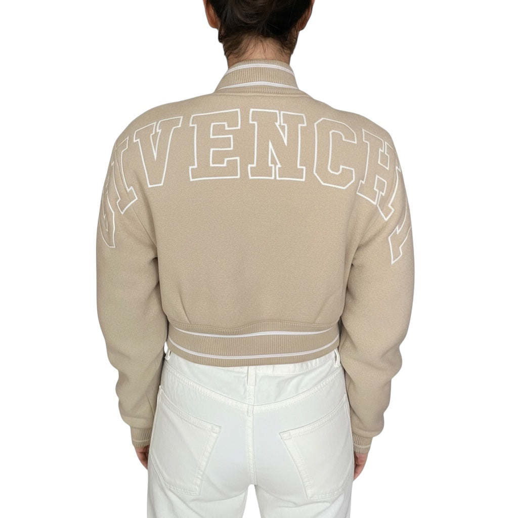 Givenchy Beige Wool Logo Embroidered Varsity Bomber Jacket - S / US 4-6
