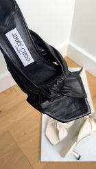 Jimmy Choo Black Leather Knot Kitten Keel Mule - 37