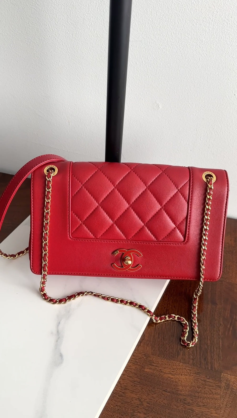 Chanel Red Leather Quilted Mademoiselle Medium Flap Bag GHW