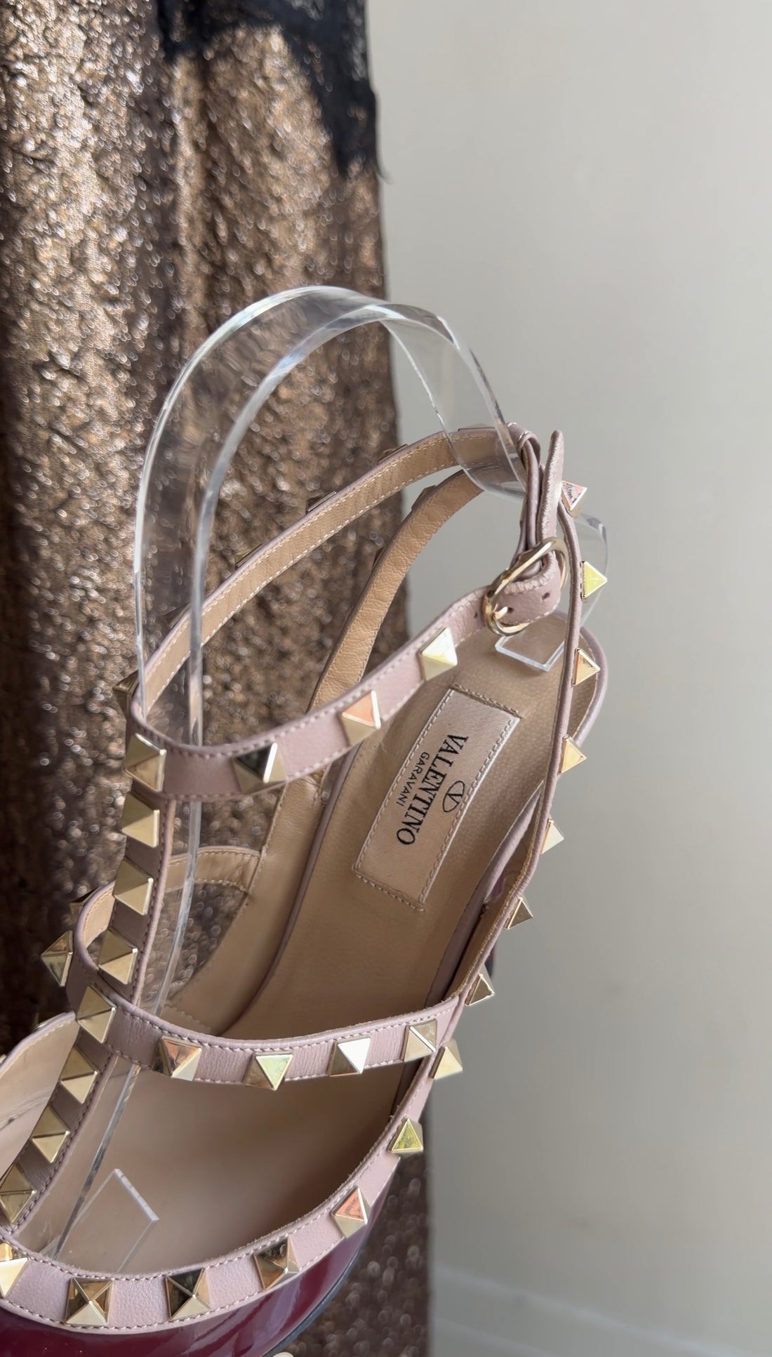 Valentino Burgundy Patent and Leather 110mm Cage Rock Stud Heels - 37.5