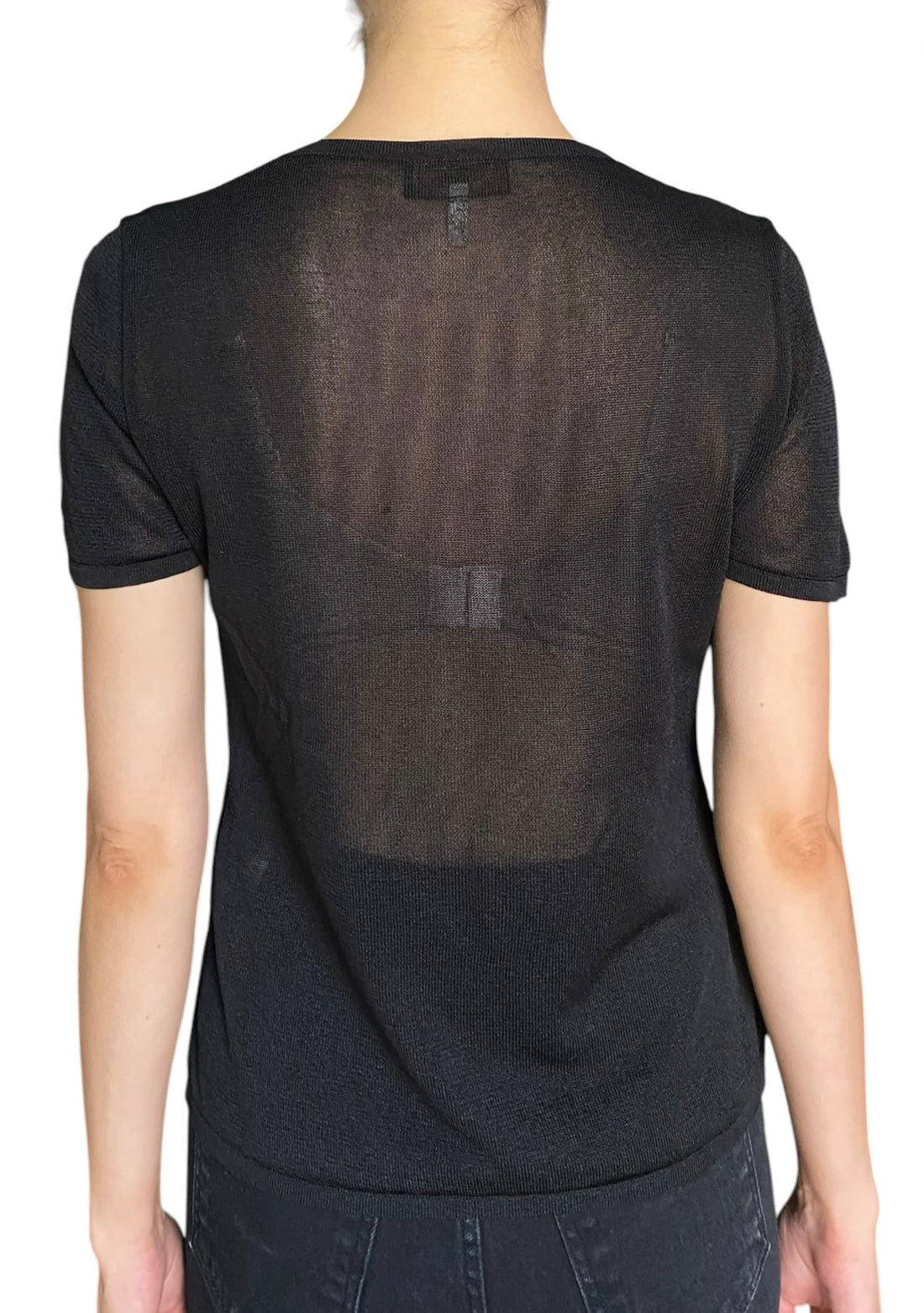 Fendi Black Logo Sheer Jersey Knit Tee - IT 40 / US 4
