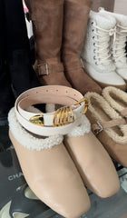 Dehanche Ivory Leather Hollyhock Goldtone Belt - S (25-34”)