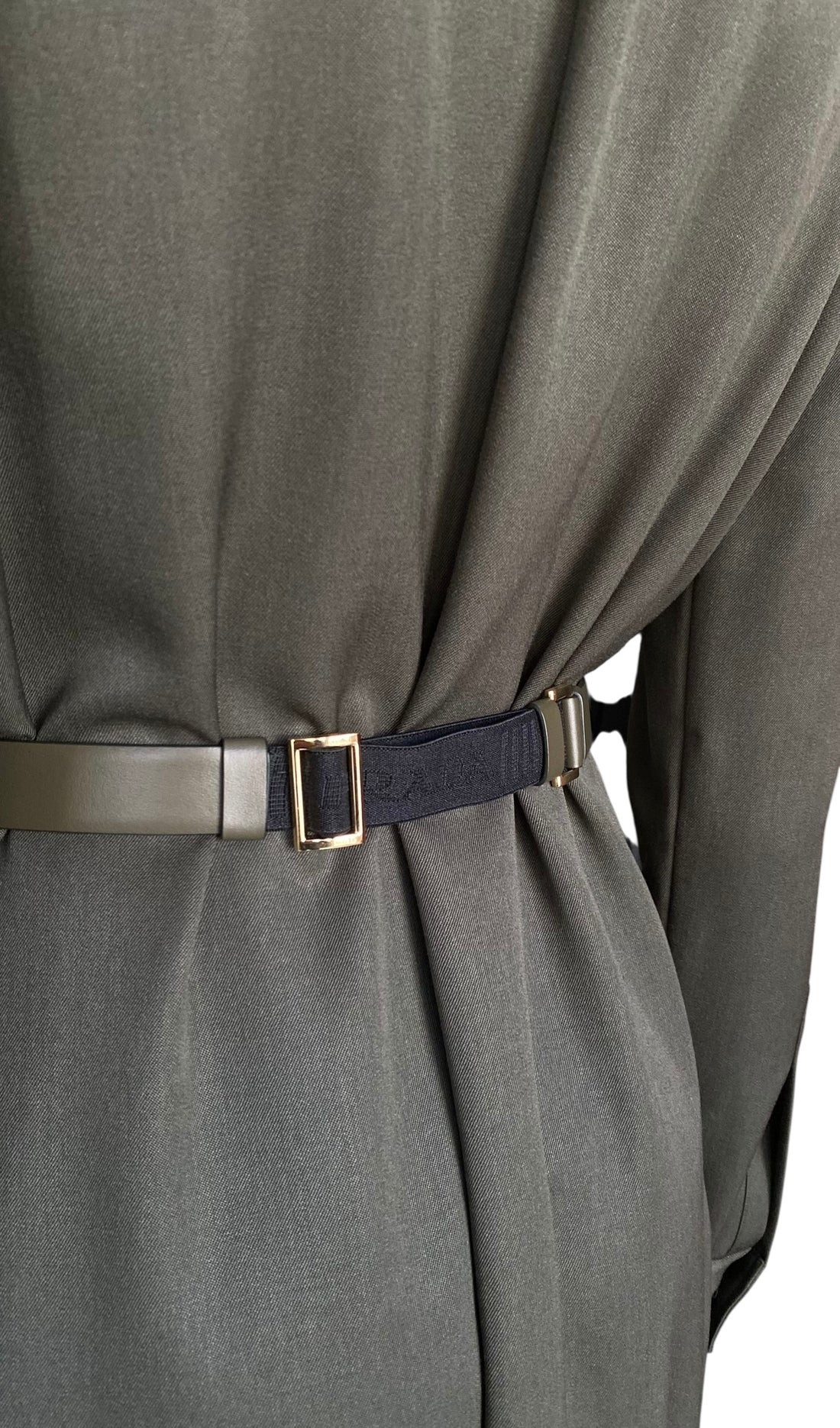 Prada Green Logo-Belt Button Down Wool Midi Dress - 44 / US 8