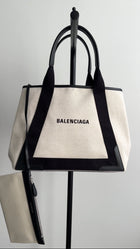 Balenciaga Canvas Navy Cabas Medium Tote Bag with Pouch