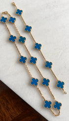 Van Cleef & Arpels 18K Yellow Gold Blue Agate Vintage Alhambra 10 Motif Necklace