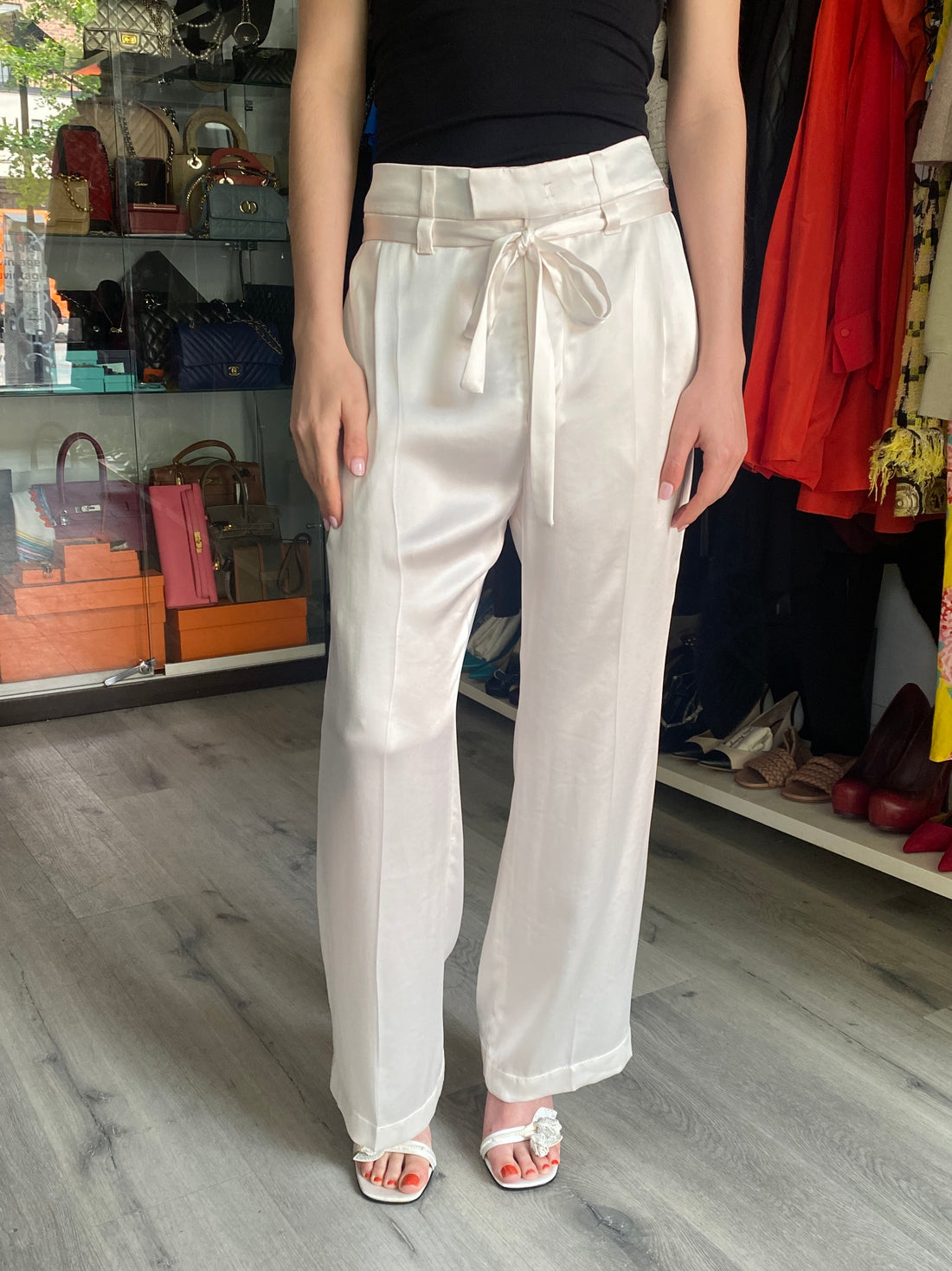Brunello Cucinelli Ivory Satin Tie Trousers - IT 42 / US 6