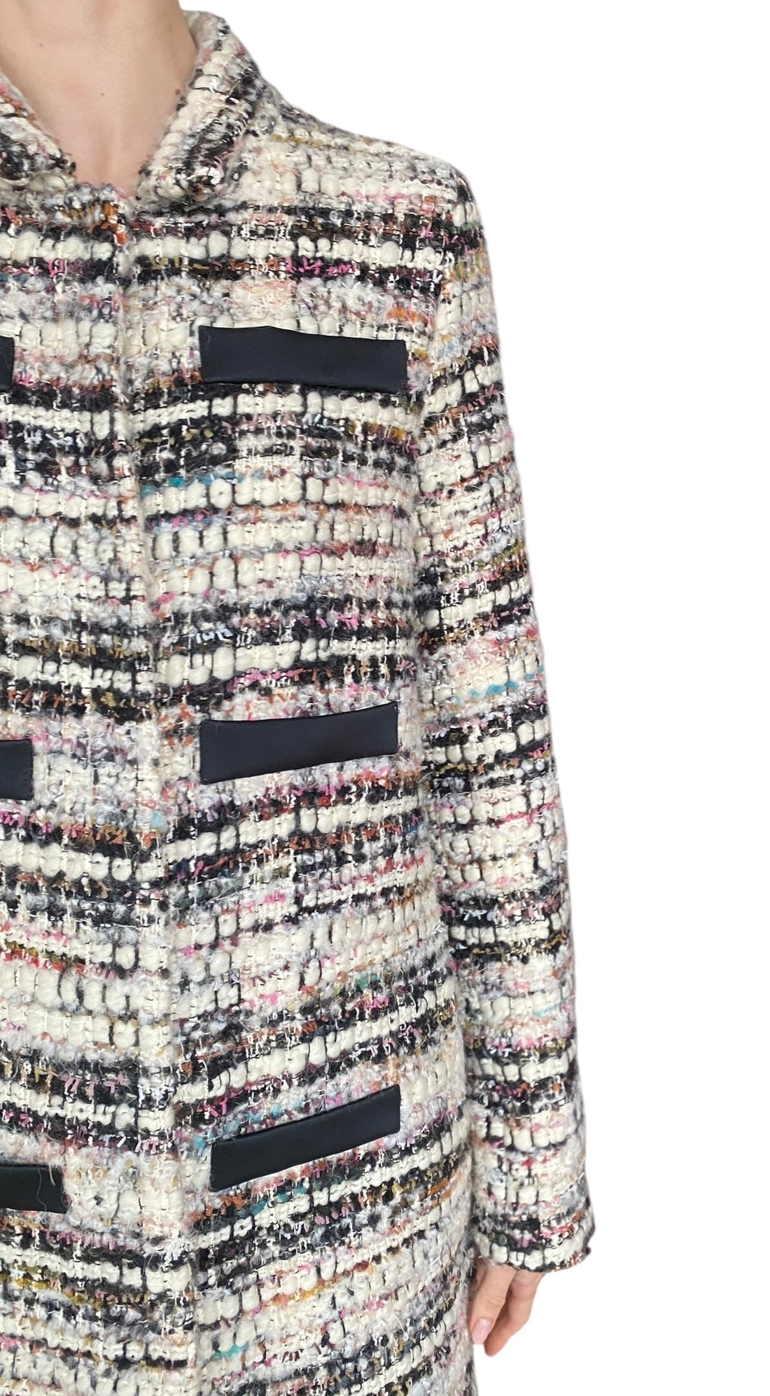 Giambattista Valli Ivory & Pink Faux Pocket Tweed Coat - 44 / US 8