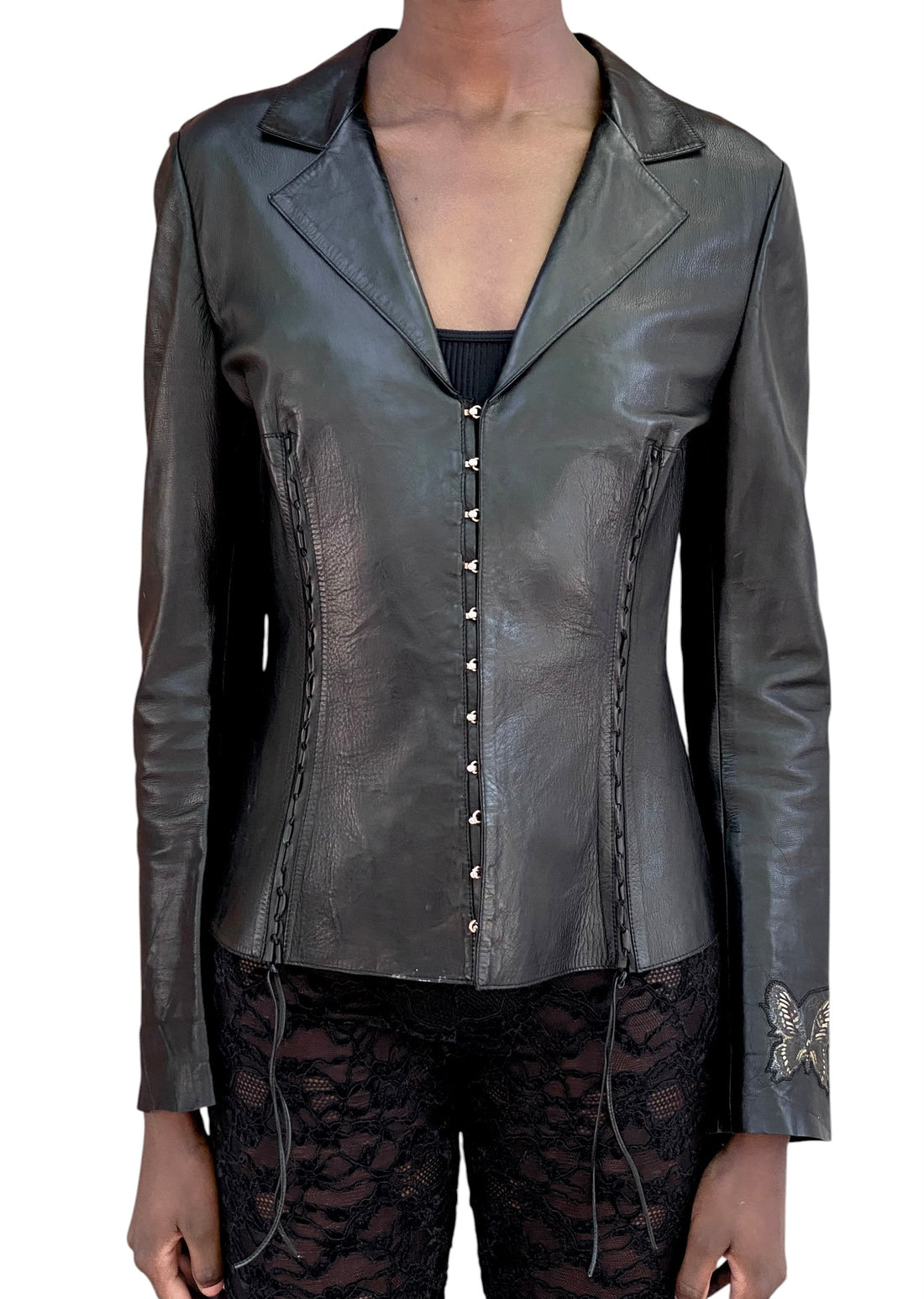 Roberto Cavalli 2003 Black Leather Corset Jacket - L / US 6-8 – I