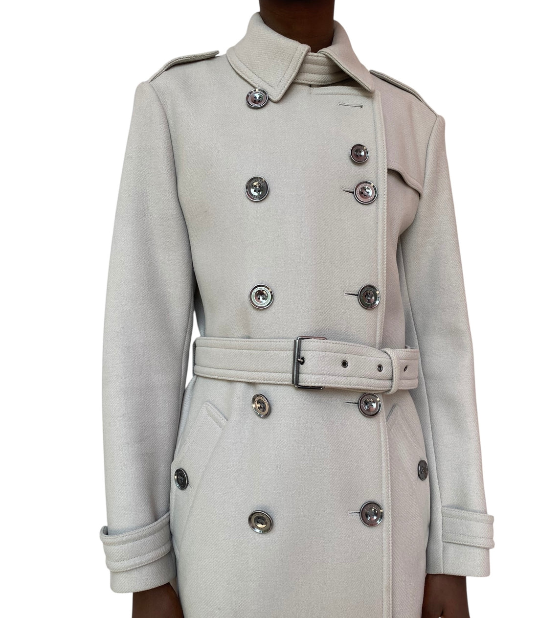 Burberry Brit Stone Grey Wool Blend Trench Coat - 48 / USA 14/ UK 16