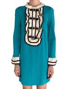 Gucci Turquoise 60’s Style Ruffled-Bib Cat Embroidered Dress - L