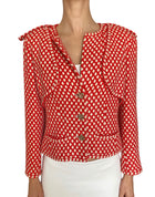 Chanel Spring 2008 Red & White Dotted Epaulet Tweed Jacket - 42 / US 4